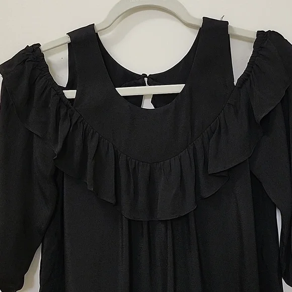 Anthro MAEVE RUFFLE COLD SHOULDER CUT OUT LIGHTWEIGHT BLACK DRESSY BLOUSE SIZE 2 - Picture 7 of 15